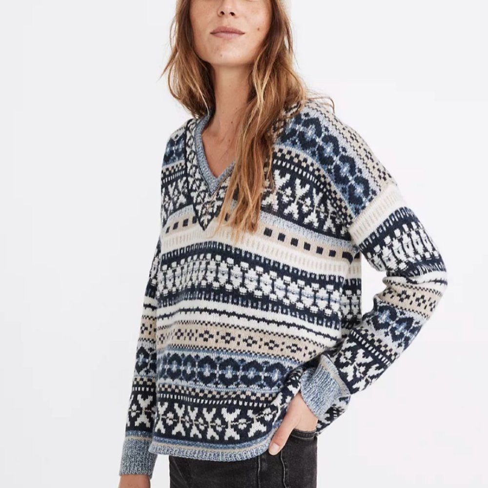 Madewell Forrest Fair Isle V-Neck Sweater